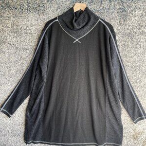 Jane Mohr Aris Amenti Sweater Womens Large Black Gray Cowl Neck Long Sleeve Zip‎